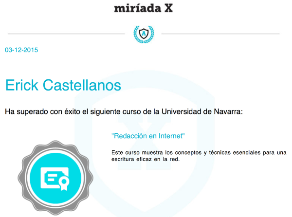 Constancia del curso Redacción en Internet.